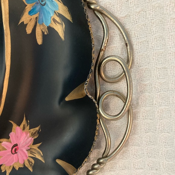 Vintage from the 50’s Farber & Shlevin Inc. Black Hand Painted Floral Metal Tray - Picture 6 of 11